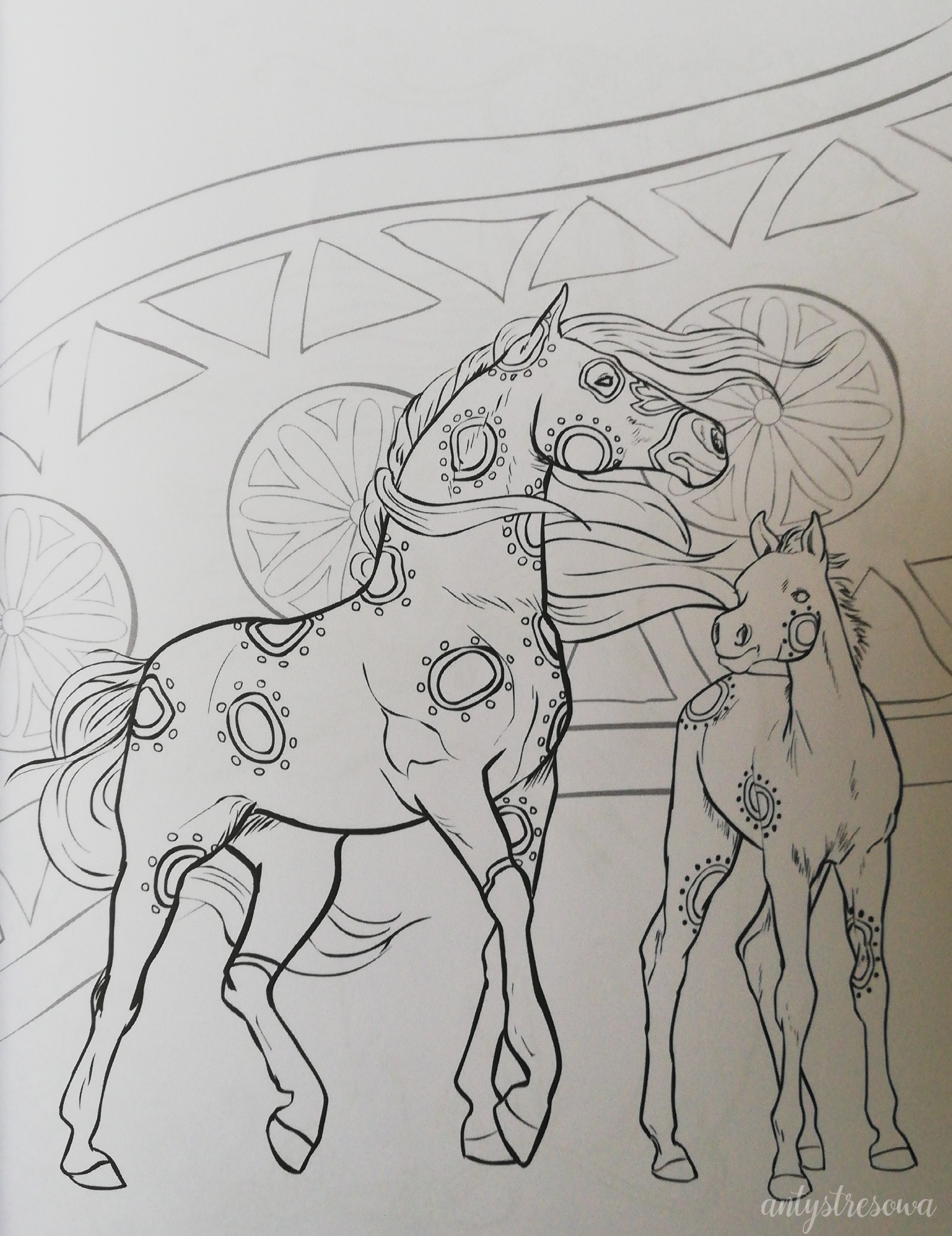 Jedna z kolorowanek w książce o koniach.