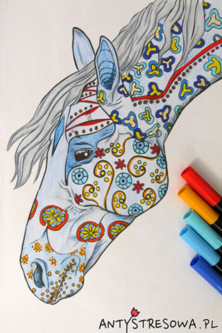 Koń z kolorowanki Amazing World Of Horses wykonany pisakami Art & Graphic