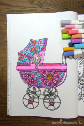 Adult Colouring Book, kolorowanka wózek dziecięcy