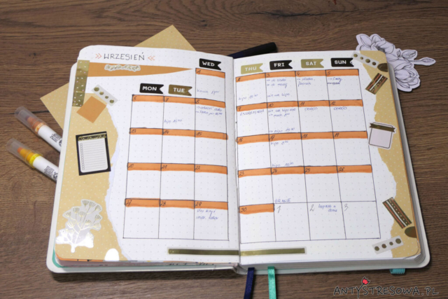 Planowanie w Bullet Journal - kalendarz na miesiąc